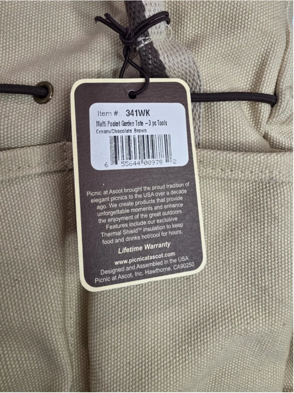 Picnic at Ascot Canvas Garden Tote Multi Pocket Tool Bag Cream Brown NWT 341WK